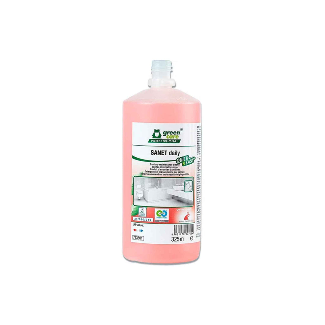 Tana Sanet Daily Quick & Easy 325 ml. x 6 stk., effektiv sanitetsrengøring til badeværelser, fjerner kalk og vandpletter.