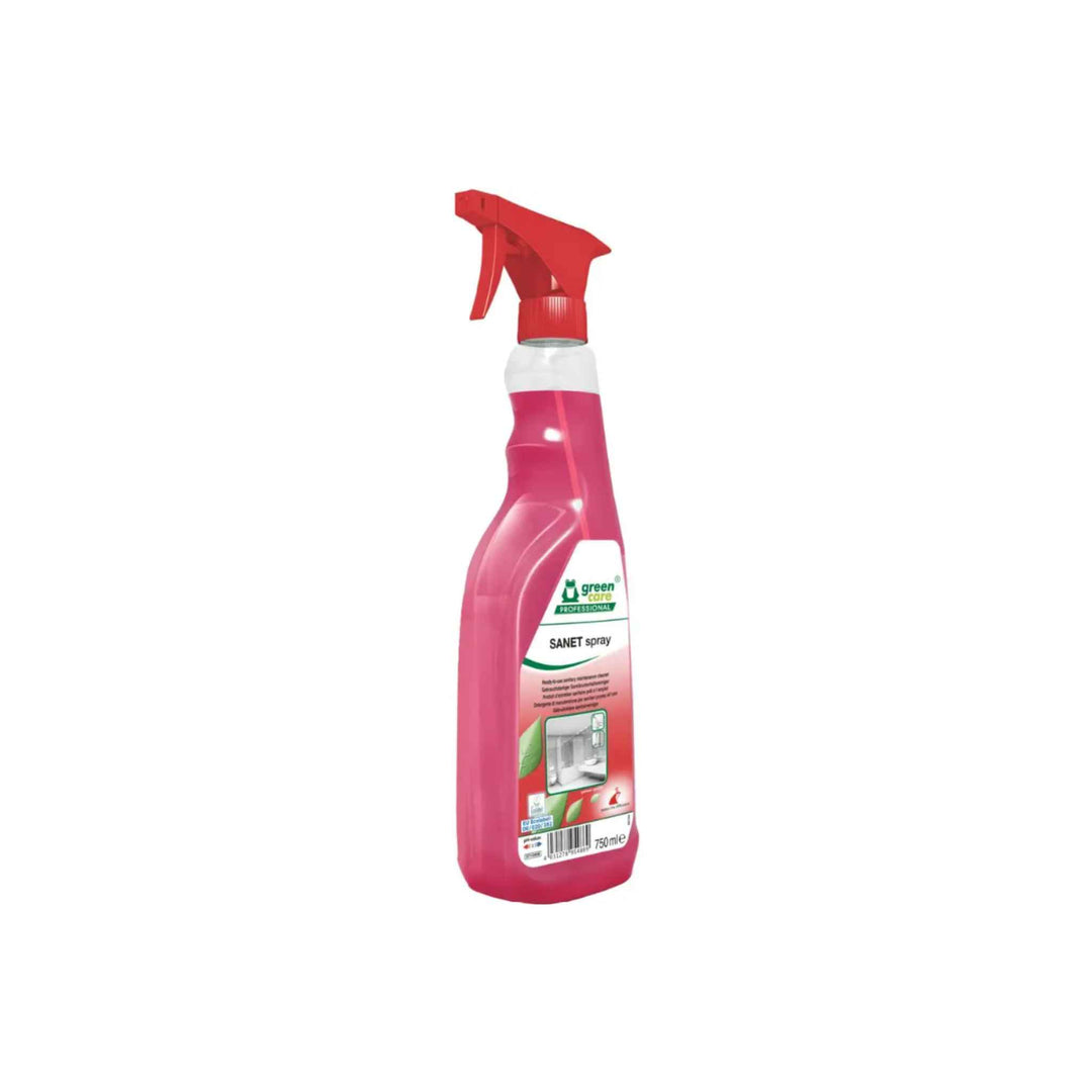 Tana Sanet Spray sanitetsrengøring 750 ml. x 10 stk., klar-til-brug middel mod kalk og snavs, EU-Blomsten certificeret.