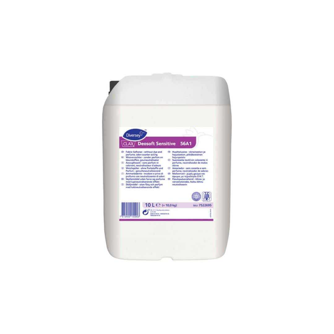Diversey Clax Deosoft Sensitive G 10 ltr., parfumefrit skyllemiddel til sensitiv hud, der giver bløde og friske tekstiler.