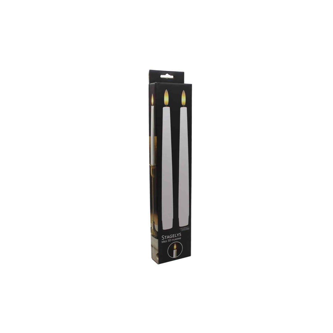 Sæt med to 34 cm hvide 3D LED-stagelys med realistisk flammeeffekt, batteridrevet og sikkert alternativ til levende lys.