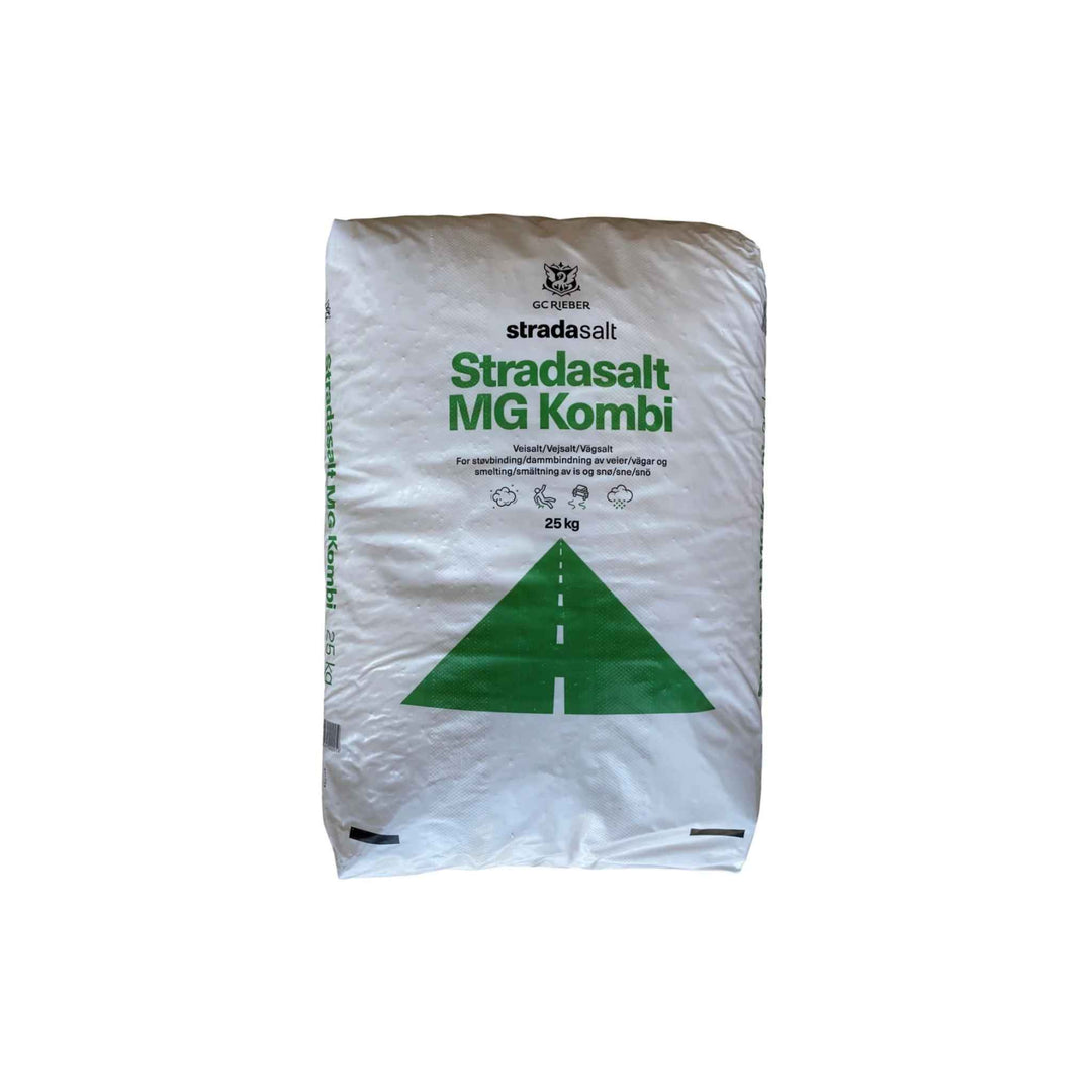 Strada vejsalt 25 kg med magnesiumchlorid, hvide flager til afsmeltning ned til -35 °C og effektiv støvbinding.