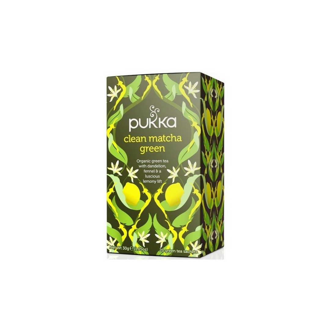 Te Pukka Clean Matcha Green, 20 breve - Naturlig smag af citroner og grønne urter. 100% økologisk, Fairtrade-mærket.