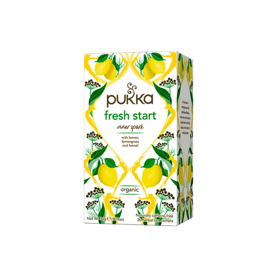 Te Pukka Fresh Start, 20 breve - Forfriskende te med citron og fennikel. 100% økologisk, uden tilsætningsstoffer.