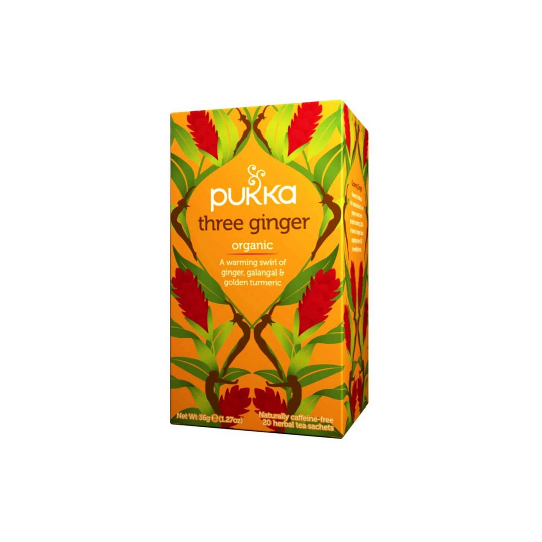 Te Pukka Three Ginger, 20 breve - Fantastisk te med galangarod, gurkemeje og ingefær. 100% økologisk, Fairtrade-mærket.