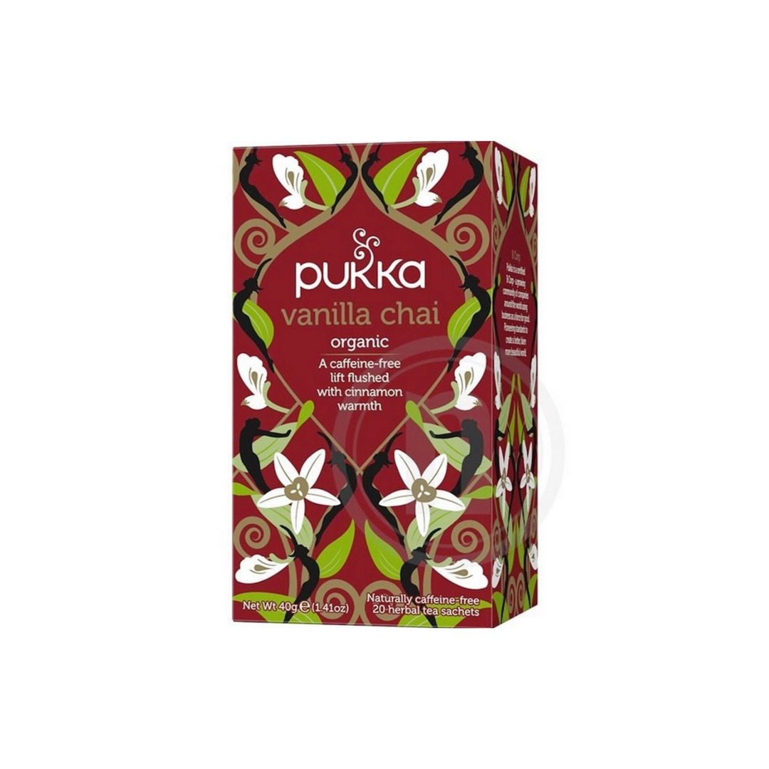 Te Pukka Vanilla Chai, 20 breve - Forfriskende te med vanilje, kardemomme og kanel. 100% økologisk, Fairtrade-mærket.