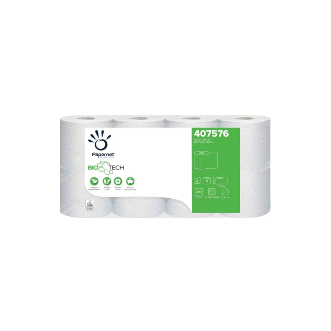 Papernet Biotech 2-lags toiletpapir 28,75 m x 64 rl., EU-Blomstmærket og miljøvenligt papir, der forebygger tilstopning.