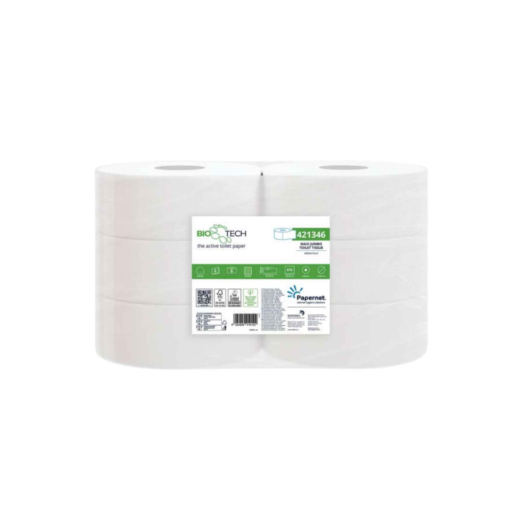 Papernet 2-lags Biotech Jumbo toiletpapir 421346, 247 m x 6 rl. Miljøvenligt papir, der forebygger tilstopning.