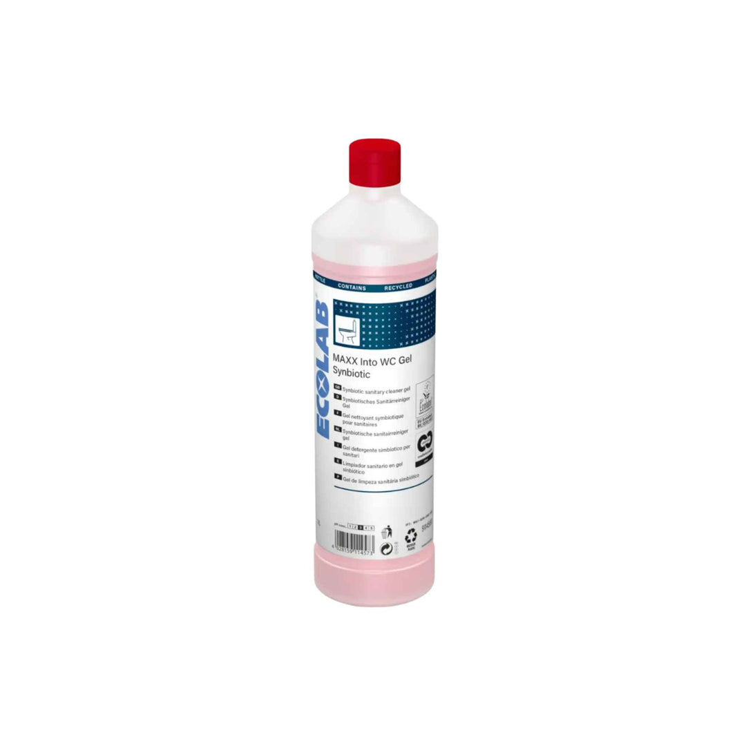 Ecolab Maxx Into WC Gel Synbiotic toiletrens 1 ltr. x 12 stk., probiotisk rengøring mod kalk, urinsten og lugt i toiletter.