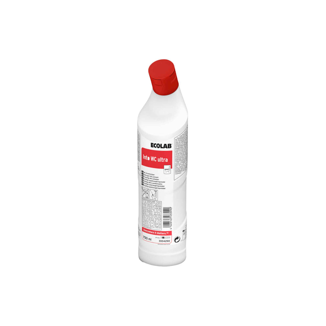 Ecolab WC Ultra toiletrens 750 ml. x 12 stk., kraftig sur rengøring mod kalk og rust, efterlader frisk duft og skinnende resultat.