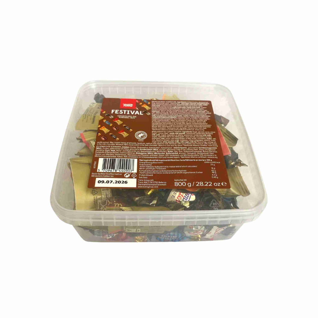 Toms Festival Mix 800 g chokolade og toffee, individuelt indpakket til nem servering.