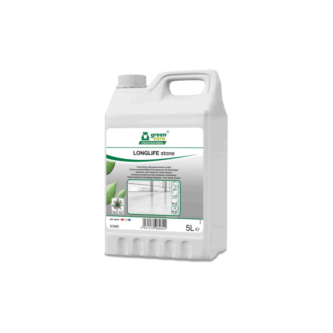 Tana Longlife Stone toppolish 5 ltr. x 2 stk., højglans og slidstærk polish til stengulve, beskytter og gør rengøring lettere.