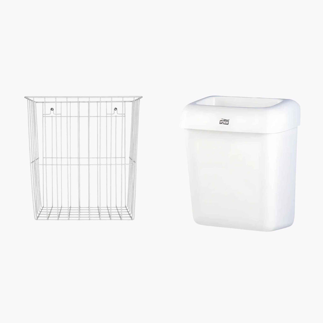 Tork B2 affaldsspand – stilren og pladsbesparende løsning til toiletmiljøer, fås i plast og metal, 20 liter.