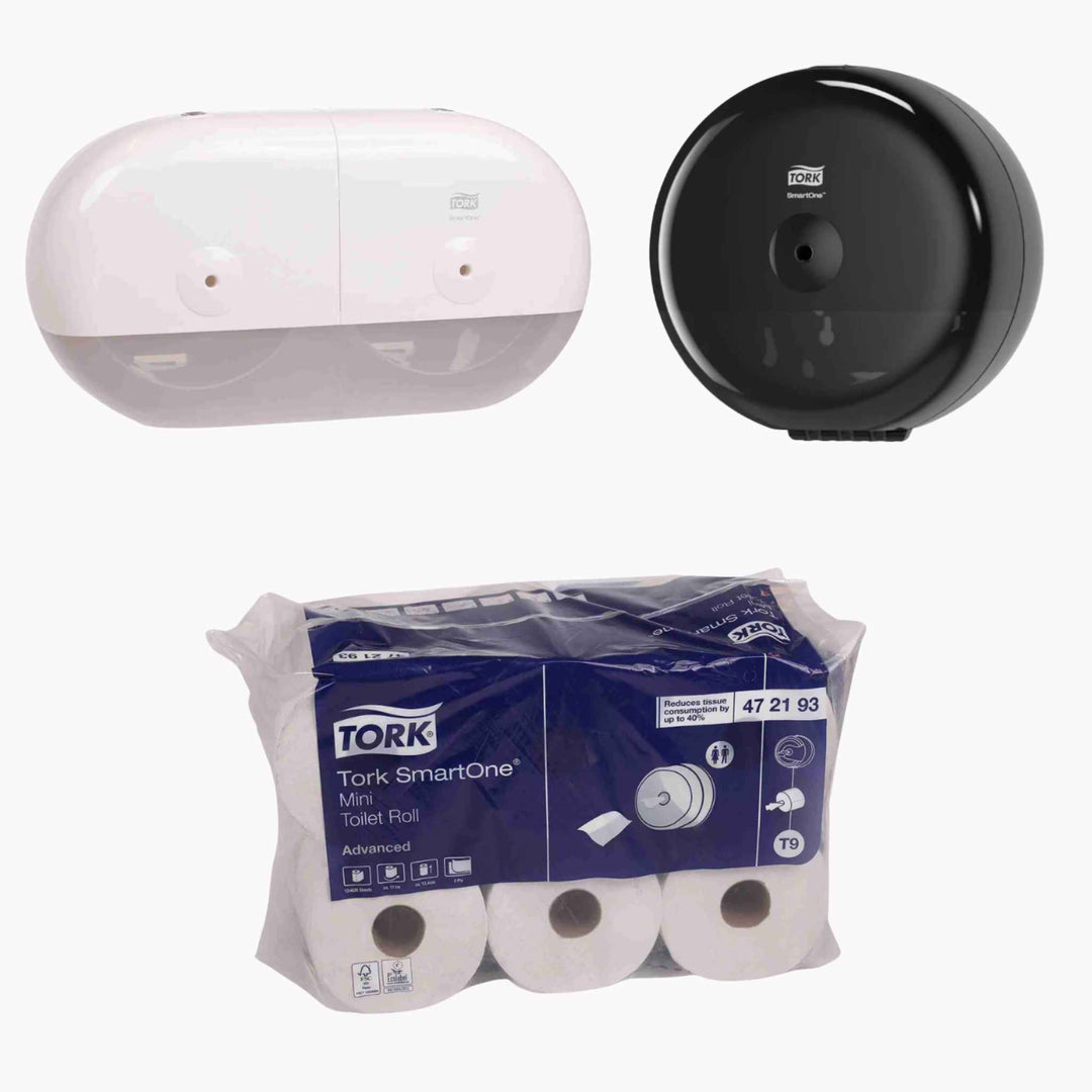 Se udvalget af Tork T9 toiletpapir og dispensere, der tilbyder smart, pladsbesparende løsning til lav–moderat trafik.