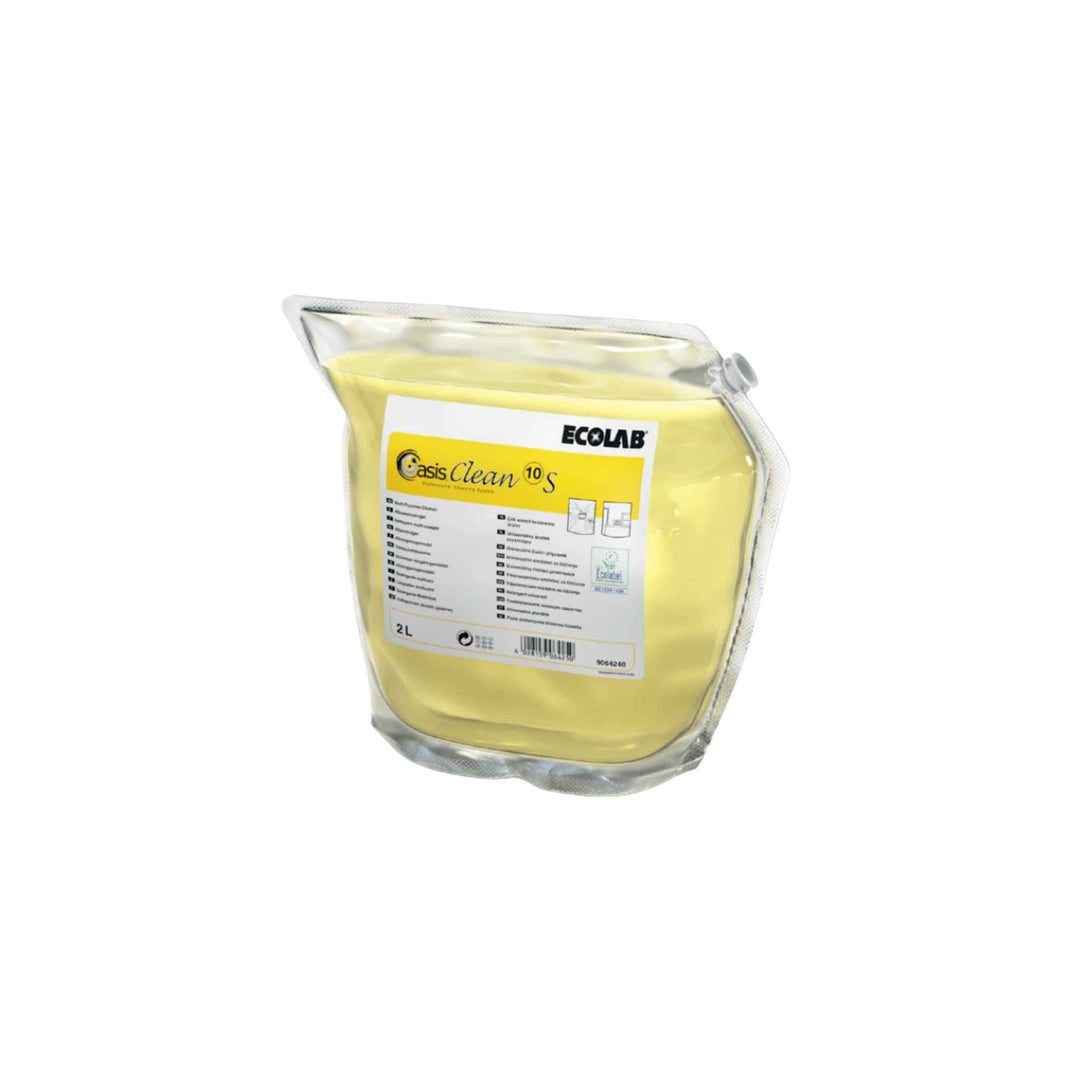 Ecolab Oasis Clean 10S universalrengøring 2 ltr. x 2 stk., effektiv parfumefri rengøring til gulve, vægge og køkken.