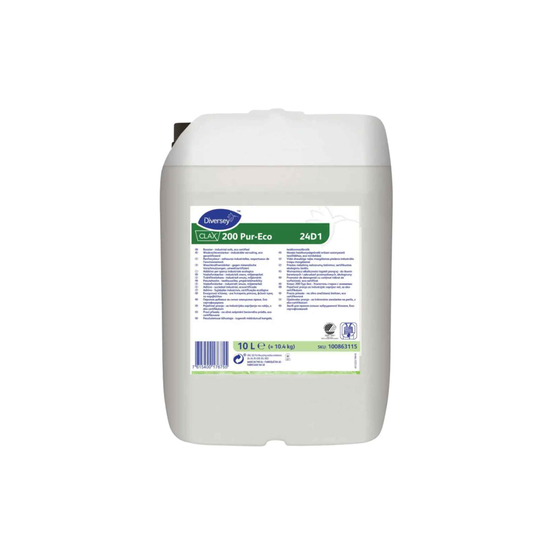 Diversey Clax 200 Pur-Eco 24D1 10 ltr., koncentreret vaskeforstærker til professionel vask af fedt- og olieplettede tekstiler.