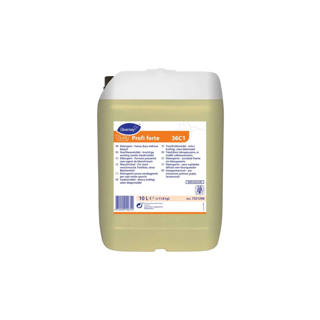 Diversey Clax Profi Forte 10 ltr., koncentreret flydende vaskemiddel til professionel vask af hvide tekstiler i hårdt vand.