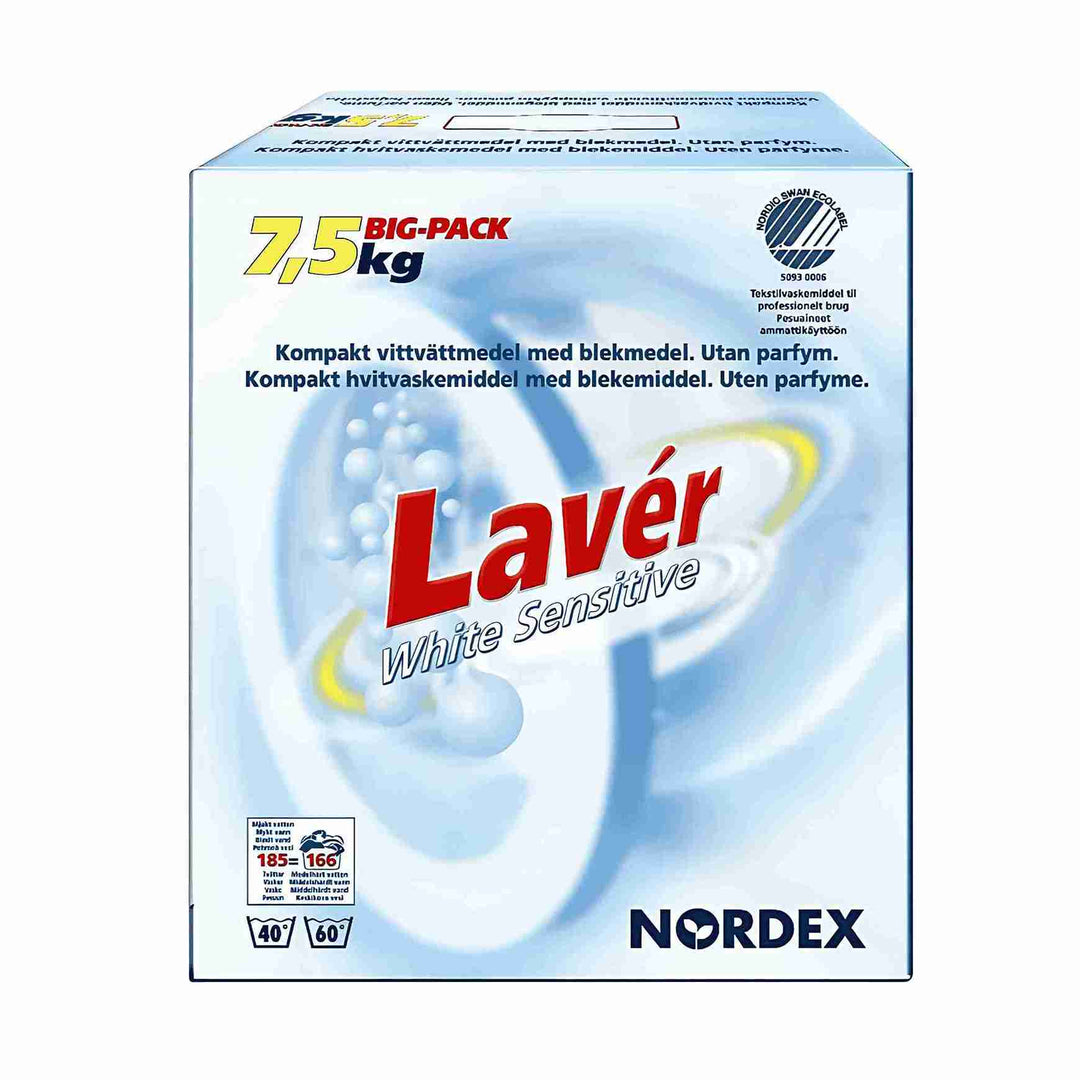 Nordex Svanemærket vaskepulver 7,5 kg. Parfumefrit og allergimærket. Velegnet til farvet tøj og mikrofiber. Effektiv ved 30-95°C. Vegansk og miljøvenligt.