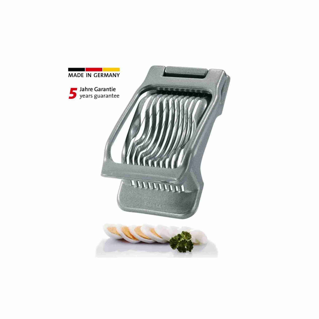 Westmark æggedeler i aluminium med 10 tråde, ergonomisk greb, grå, til præcise skiver af kogte æg.