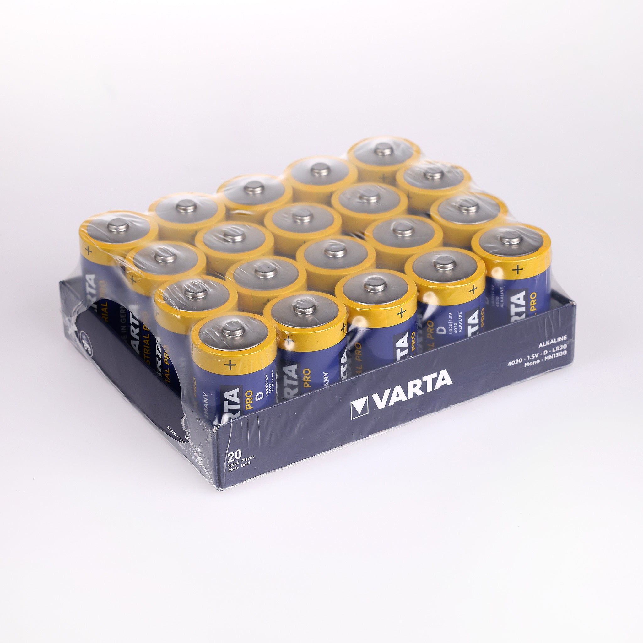 Batterier LR20 type D 1,5V fra Varta. Batterierne fra Varta har en lang levetid. Der leveres 20 batterier af Cares.dk.