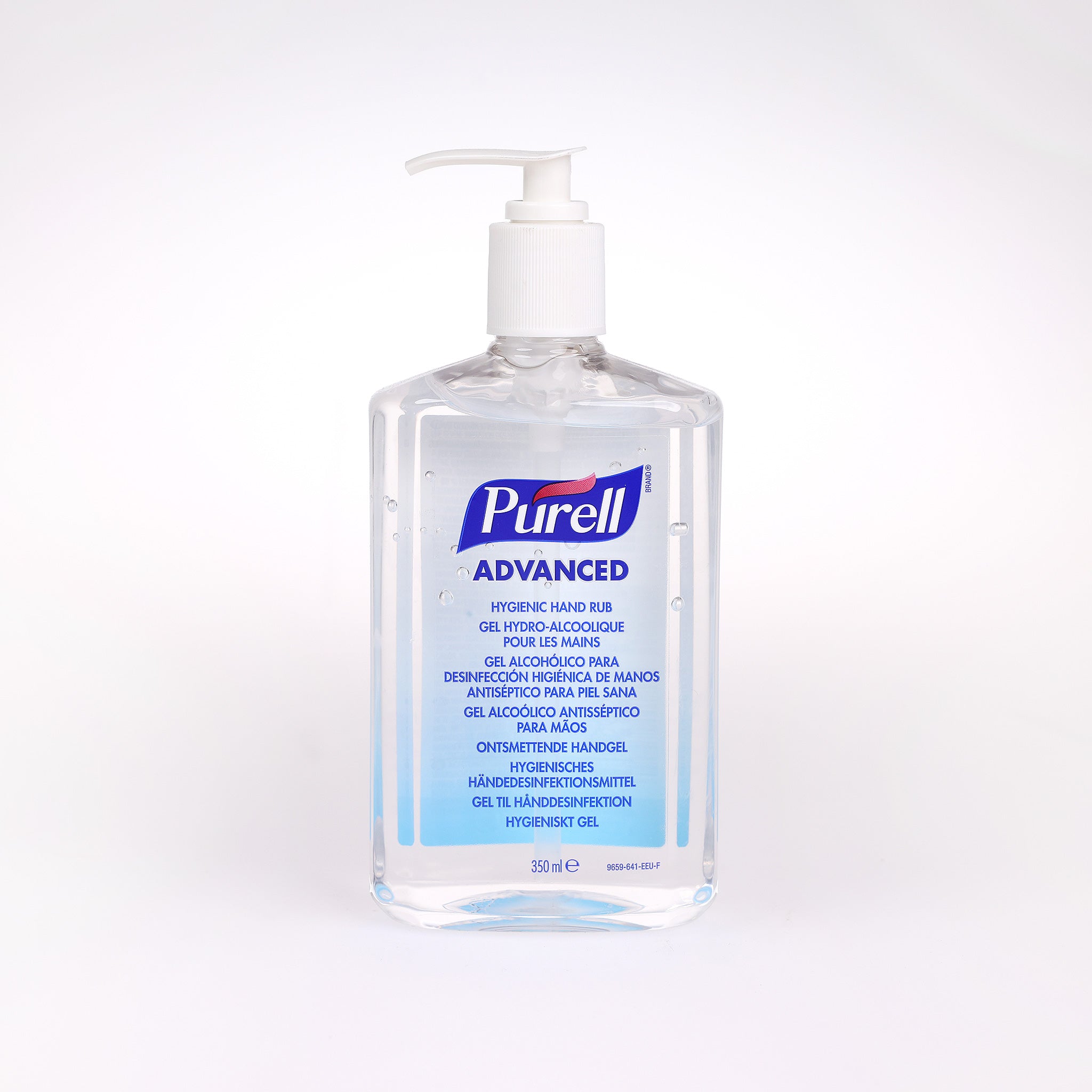 Hånddesinfektion Purell Advanced Gel med pumpe beskytter effektivt mod bakterier. Kommer i en praktisk 350 ml. pumpeflaske.