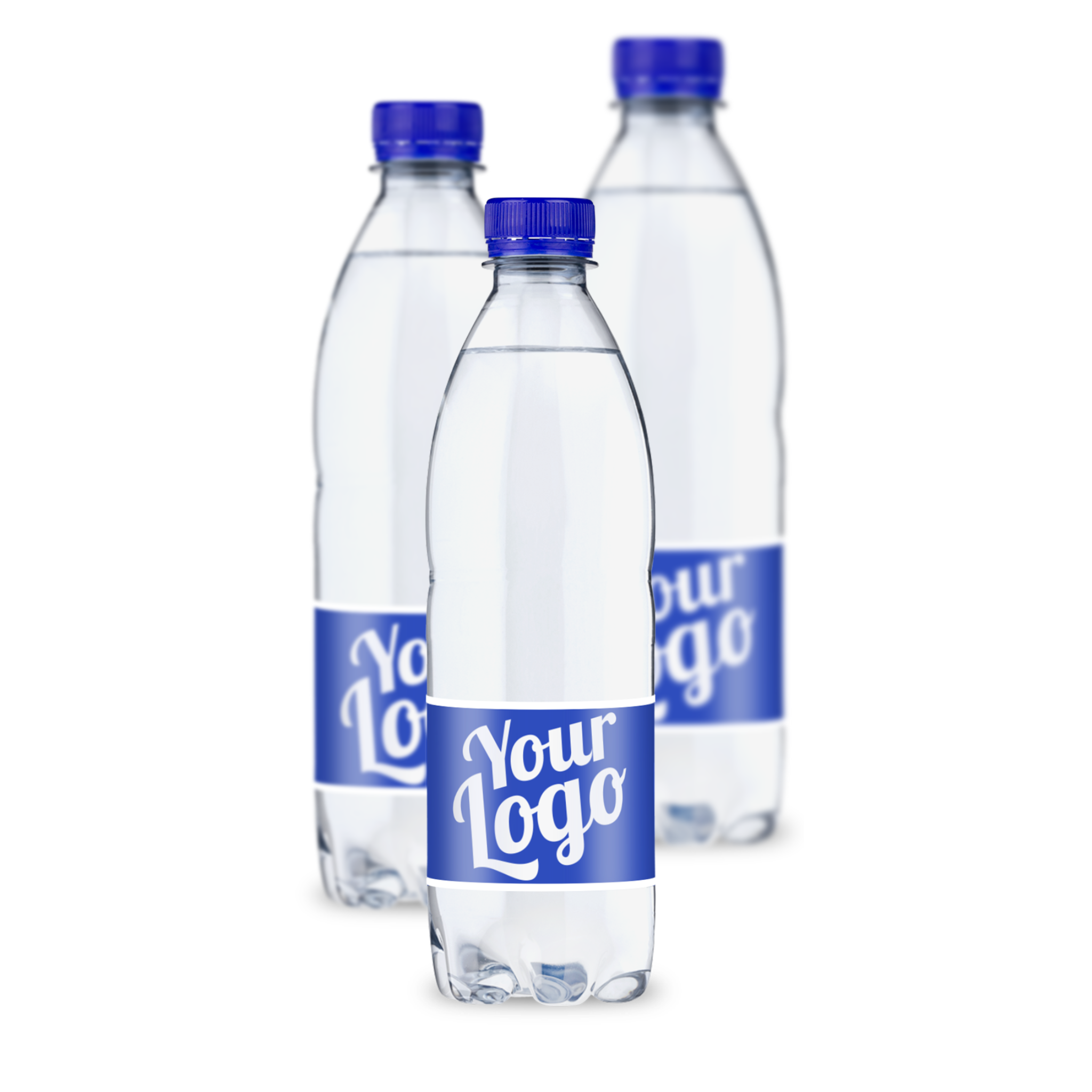 Flaskevand med logo fra Aqua d´Or. Fremstillet af 100% genbrugsplast og indeholder 0,5 liter vand. Få dit eget design på!