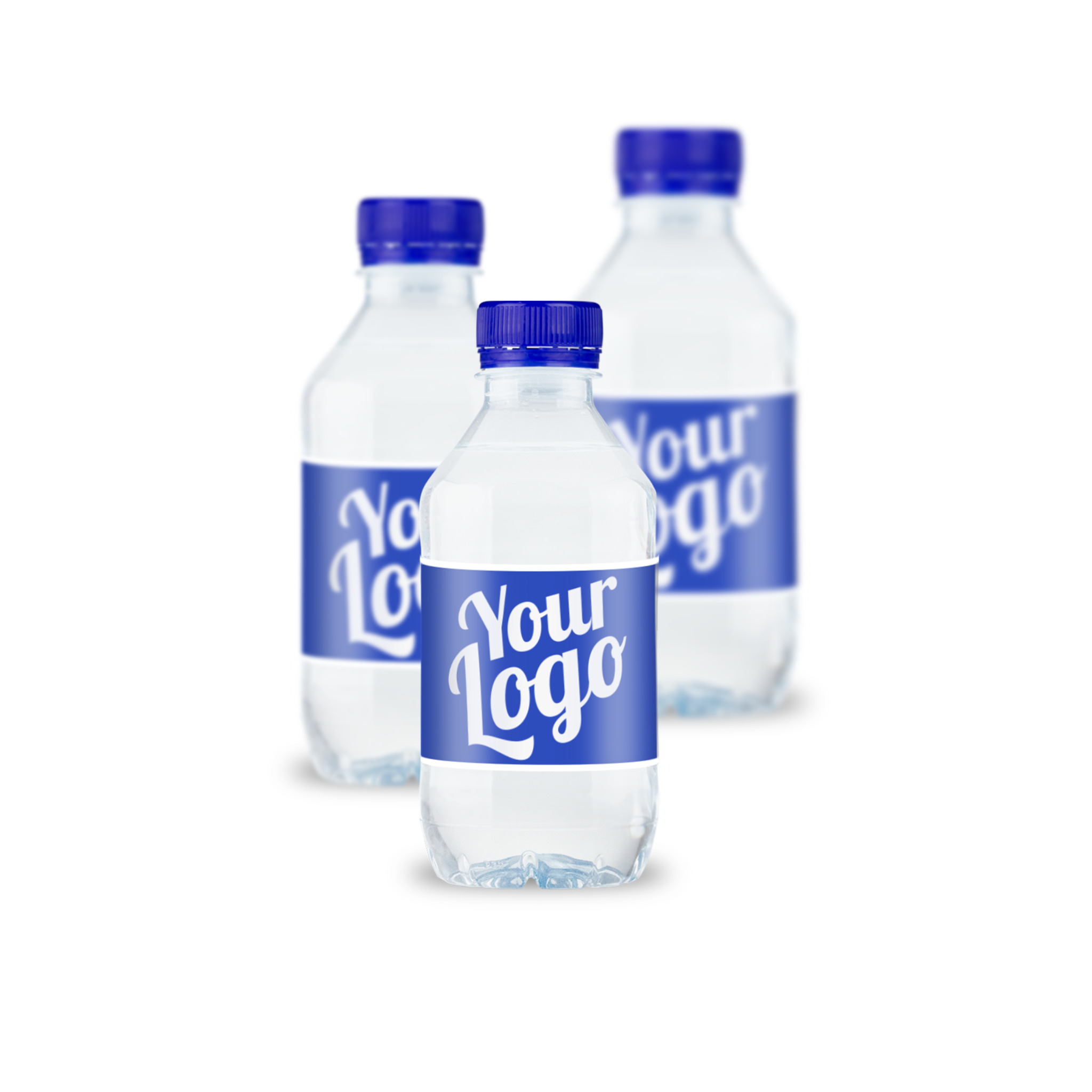 Flaskevand med logo fra Aqua d´Or. Fremstillet af 100% genbrugsplast og indeholder 0,3 liter vand. Få dit eget design på!