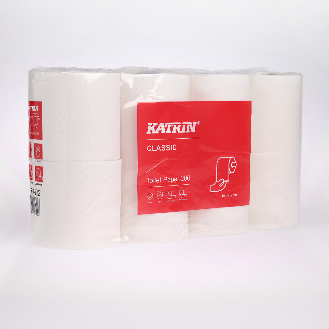 Lækkert toiletpapir Katrin Classic i 2 lag findes hos Cares.dk. Toiletpapiret er blødt og rart med høj komfort og Svanemærket.